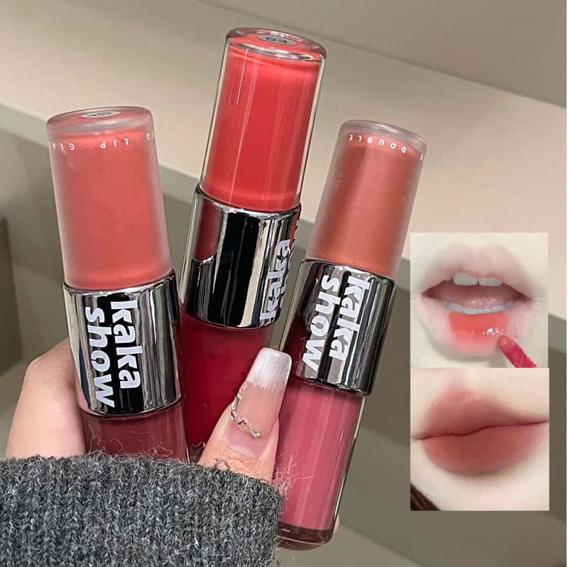 kakashow Silk Mist Dual-Ended Lip Gloss, Matte & Glossy Lip Lacquer, Mirror Shine, Plumping Lipstick, Brightening & Whitening C474
