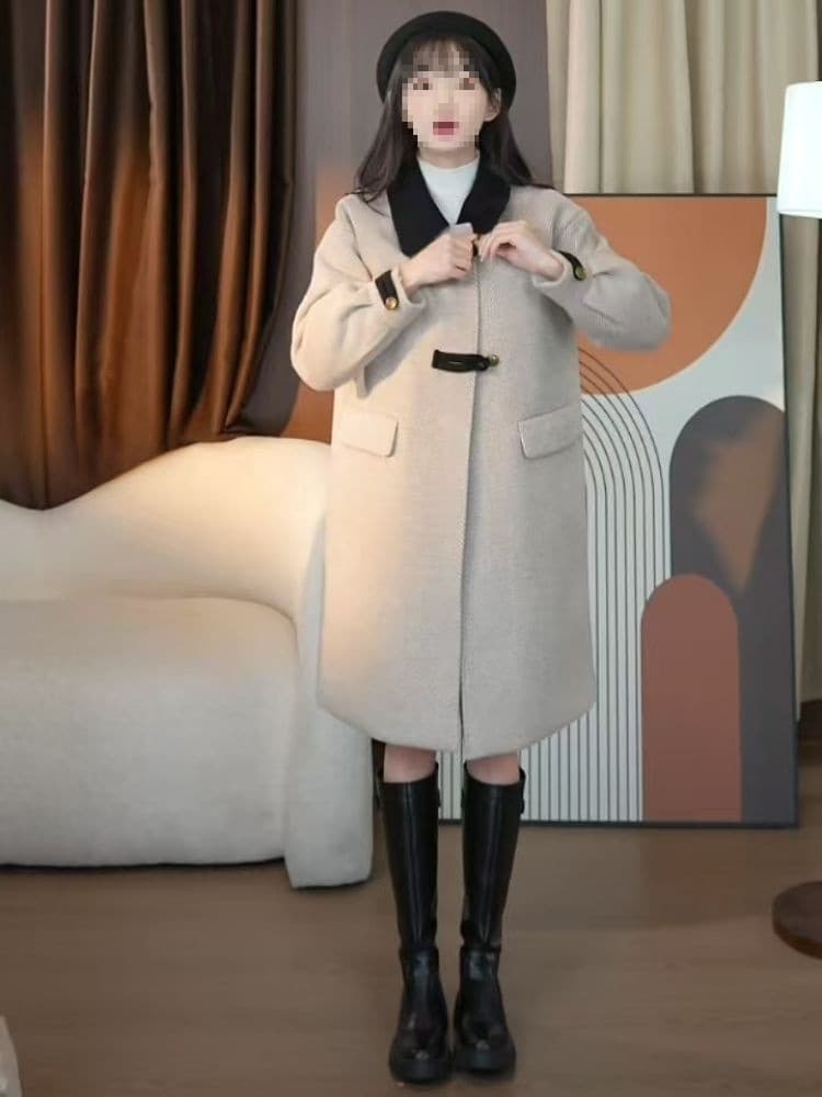 New Style Elegant Down Coat Feeling Overcoat, Winter Petite Overcoat Korean Version Color Block Design