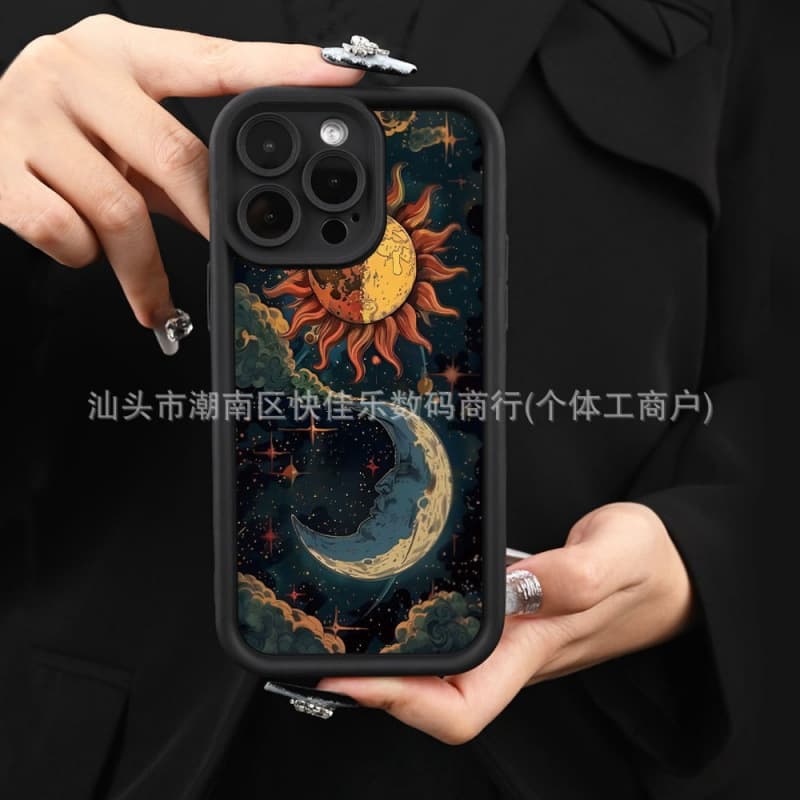 Retro Art Sun Moon Stars Phone Case for iPhone 17/16/15/14/13/12/11 PRO MAX