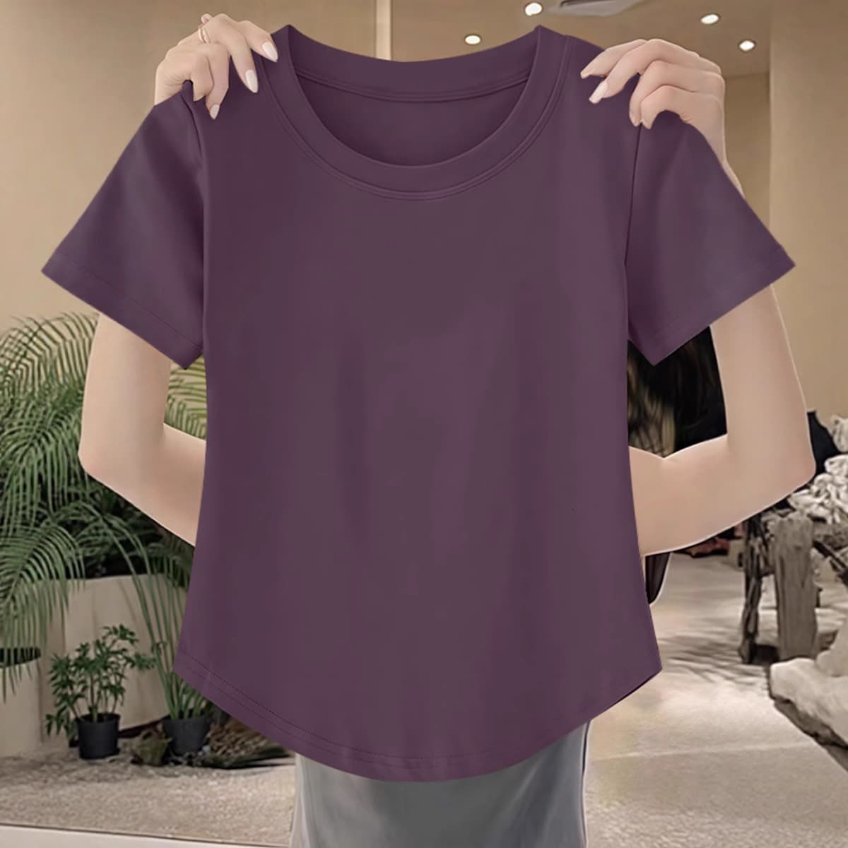 Summer Irregular Curved Hem Short Sleeve T-Shirt for Women, Niche Regular Shoulder Pure Cotton Short Top for Petite Women