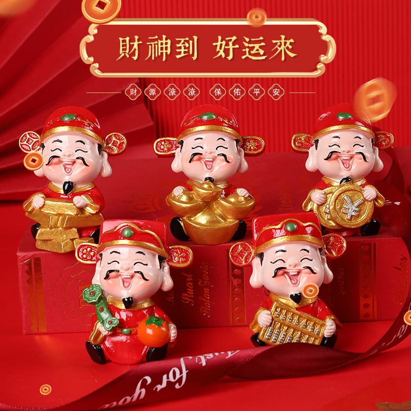 2023 Resin God of Wealth Craft Car Ornament, Baking Cake Decoration, Cute God of Wealth Birthday Decoration