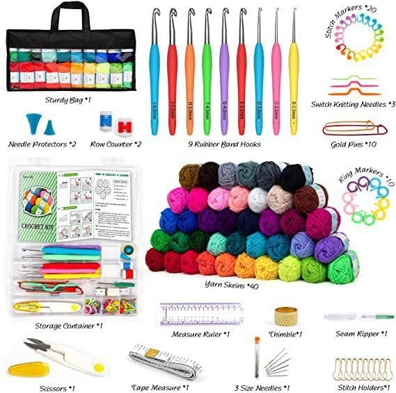 113-Piece Crochet Hook Set, DIY Hand Knitting Kit with Yarn, Complete Tools for Beginners