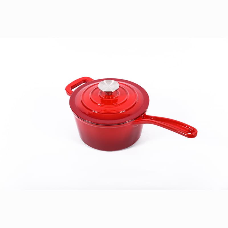Red Cast Iron Skillet with Enamel Surface Coating, Enamel Pot with Lid and Handle, Milk Pan, Non-Stick Pot for Home Use