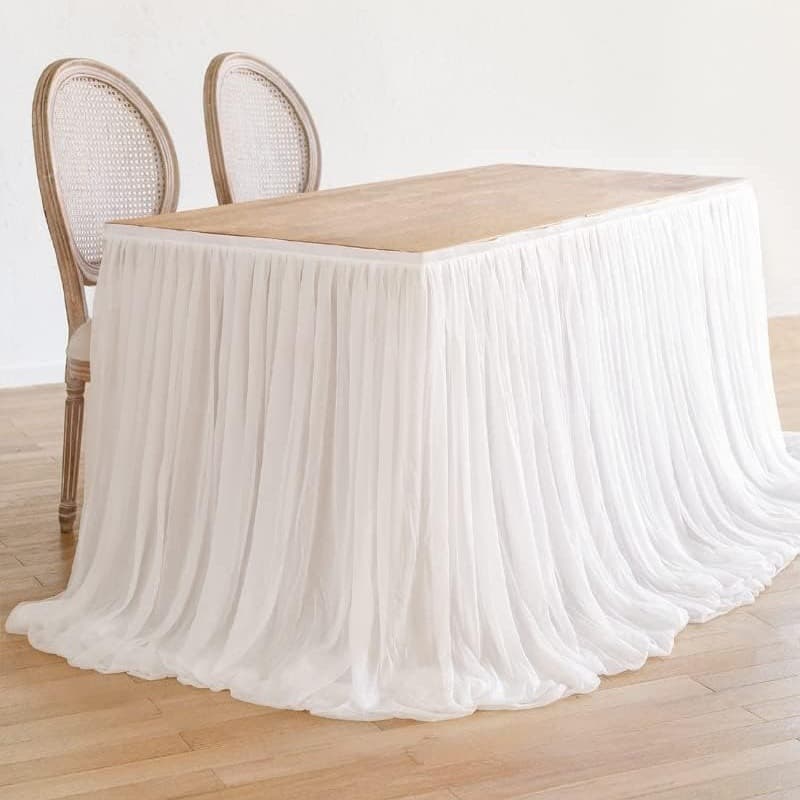 Cross-border Table Skirt Tulle Tutu Wedding Decoration Party Dessert Table Drape Pearl Chiffon Birthday Table Cover