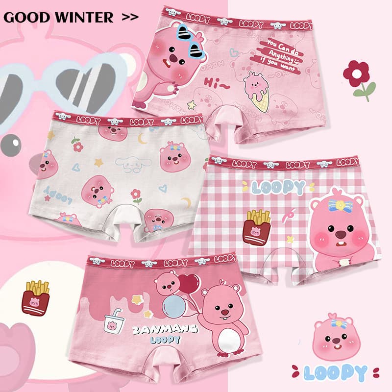 All Cotton Girls' Underwear Children's Cotton Boxer Shorts Pure Cotton Big Kids Kids Girls Four Corner Baby Kids Underpants 3
