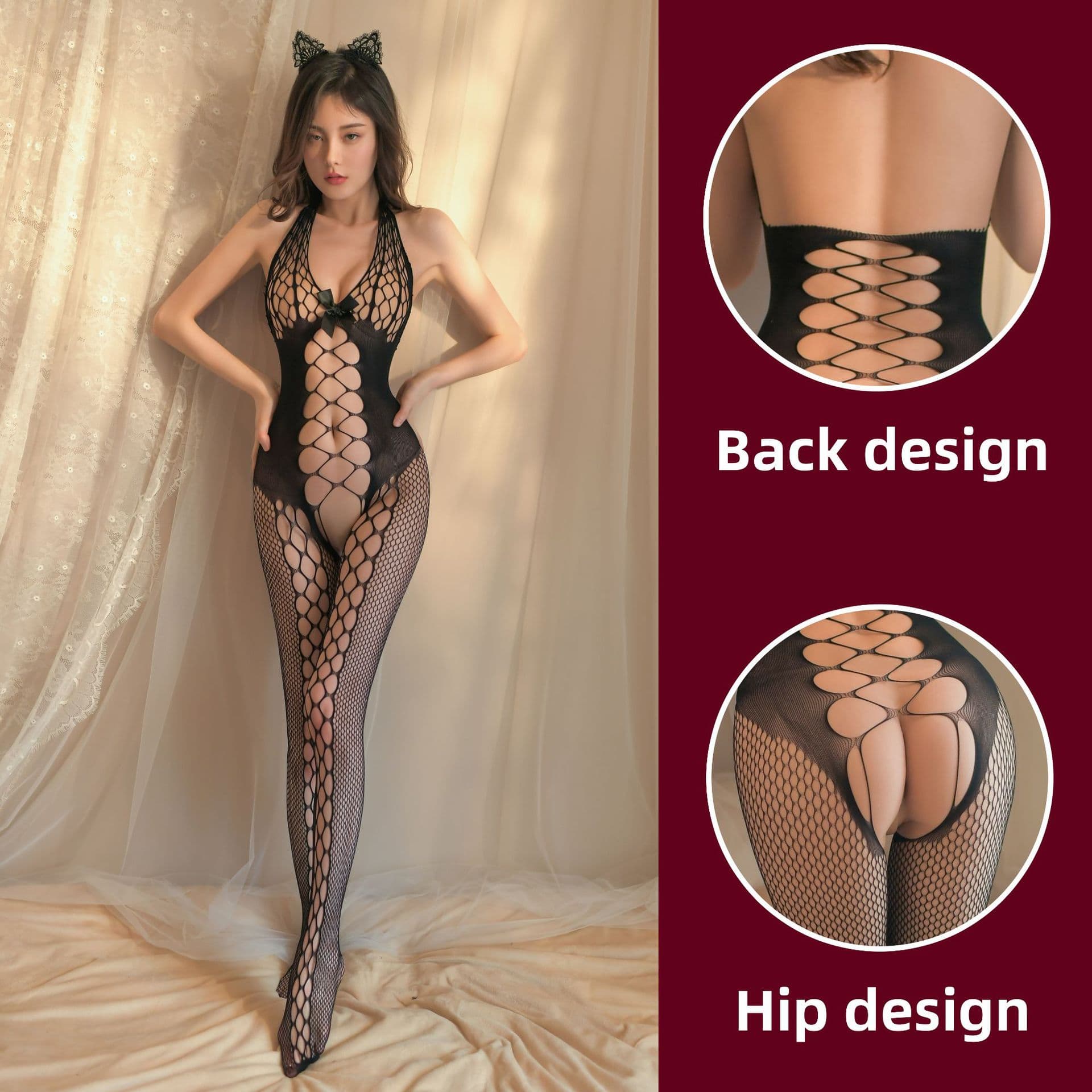 Cross-border Sexy Lingerie Set, Open Crotch Bodysuit, European and American Style Sheer Mesh Bodystocking with High Elasticity