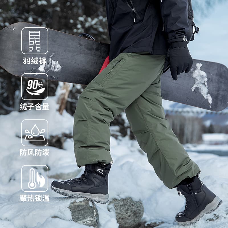 IZEXX Trendy Brand Workwear Down Pants for Men Outerwear Winter Warm Straight-Leg Windproof Hiking Pants Casual Couple's Long Pants