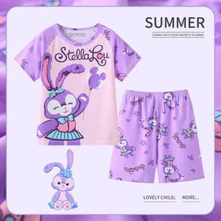 Summer Children's Pajamas Girls Short Sleeve Cartoon Set Boys Homewear Middle and Big Kids