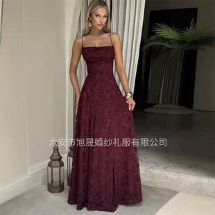 Cross-border Amazon European and American style women's new fashion wine red sexy slip dress beach dress evening dress wholesale