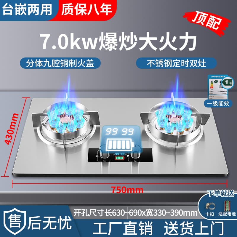 Household Gas Stove, Natural Gas/LPG Stainless Steel Glass Panel High Flame Dual Burner Wholesale