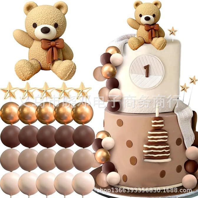 21pcs Bow Bear Cake Decoration Balls Bohemian Bear Cake Decor Baby Shower