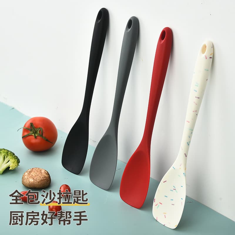 Long-Handle Fully Wrapped Silicone Soup Ladle Turner Spoon Household Salad Serving Utensil Spoon Kitchen Cooking Tool Spoon