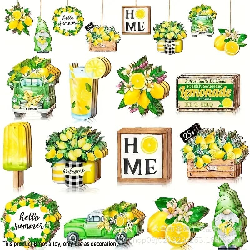 Cross-border New 24-Piece Creative Lemon Truck and Lemonade Theme Wooden Home Decor Party Hanging Ornaments