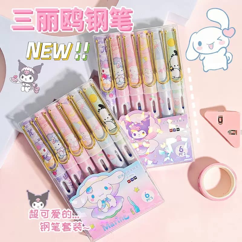 Sanrio Pen with Refillable Ink Cartridge, Student Posture Writing Pen for Calligraphy Practice, Ink Cartridge Pen Set, High Color Value