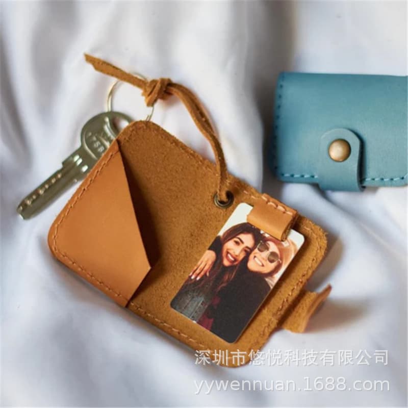 Factory Direct Heat Transfer Sublimation Key Bag Birthday Anniversary Photo Leather Keychain Pouch