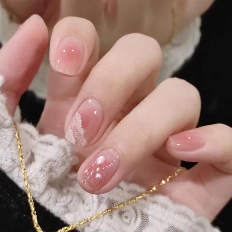 Wholesale Wearable Nail Tips Finished Nails Pink Transparent Short Thin Press-On Nails Wholesale Finished Nails