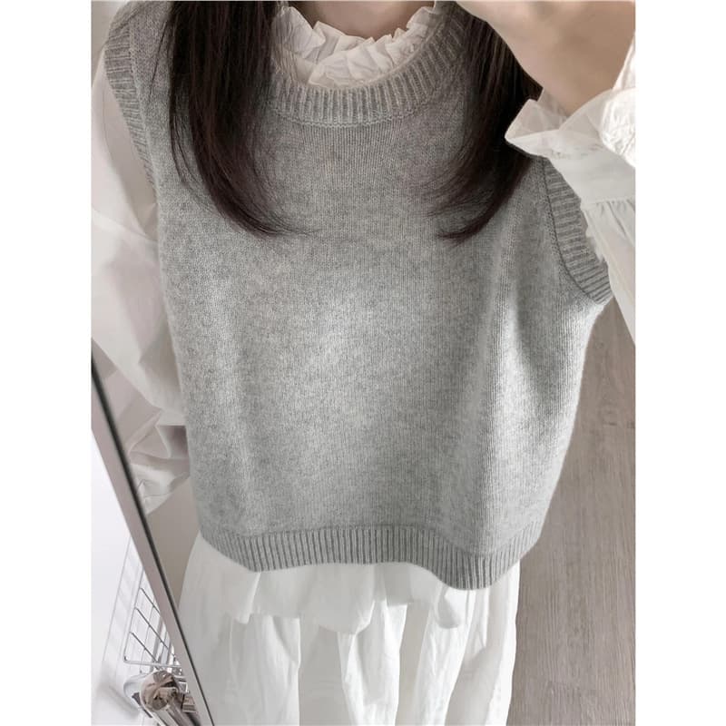 100% Wool Crew Neck Sleeveless Knit Sweater for Women, New Autumn/Winter Style, Relaxed and High-End, Loose Fit Sweater Vest Top
