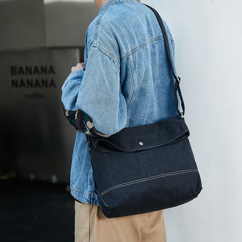 Men's Crossbody Bag Trendy Shoulder Bag Canvas Messenger Bag Japanese Style Casual Bag for Men