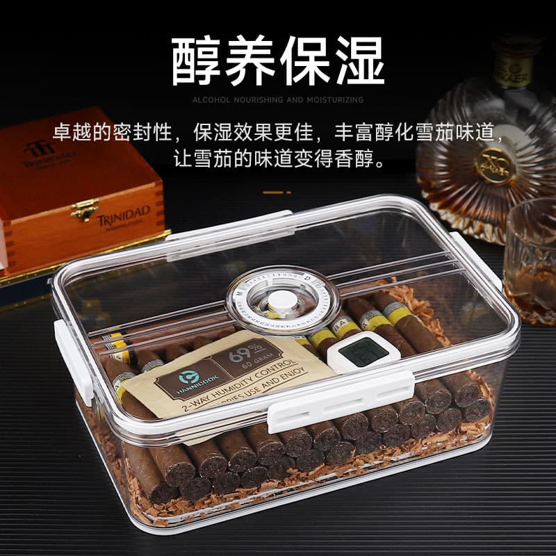 HANNICOOK cigar humidor, large capacity, airtight, moisture-proof, timer, and humidifier.