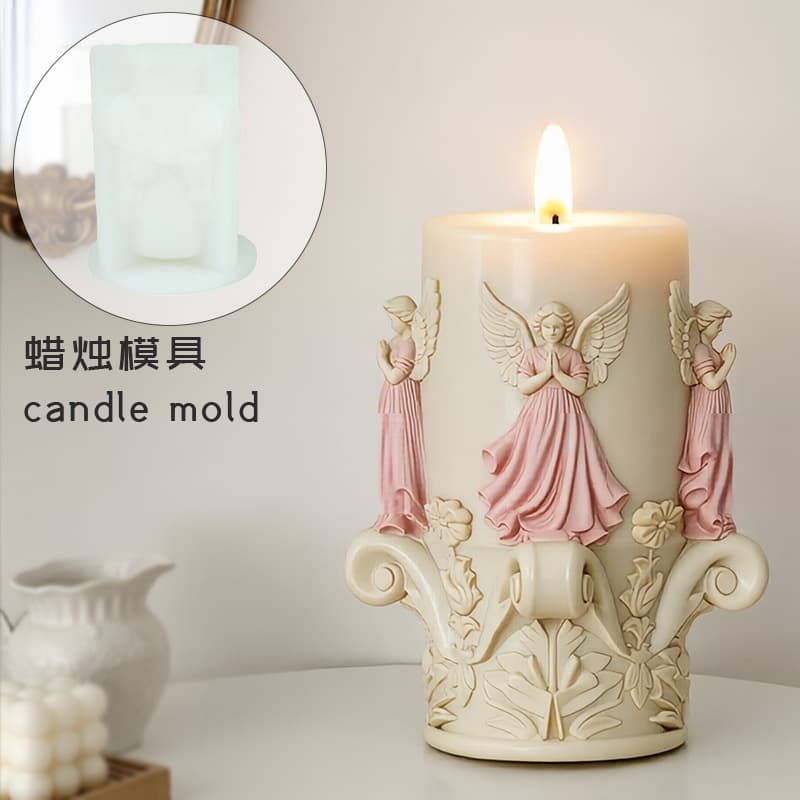 European relief angel scented candle silicone mold retro praying angel columnar DIY plaster glue mold