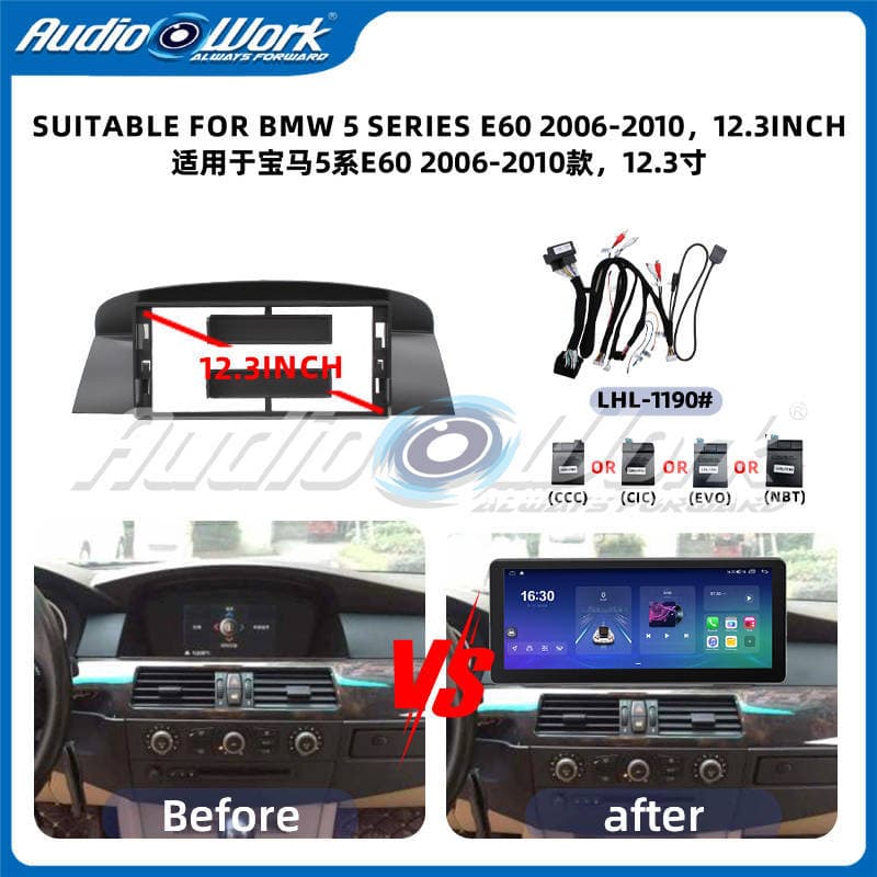 Car Navigation Faceplate for 2006-2010 5 Series E60 Android Central Control Large Screen 12.3 Inch Universal Fit Frame