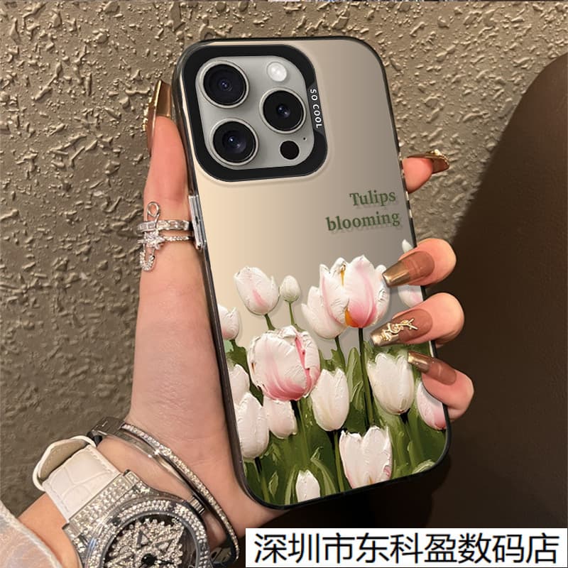 Tulip flower oil painting is suitable for Apple iPhone17 mobile phone case Huawei pura80 high-end protective cover
