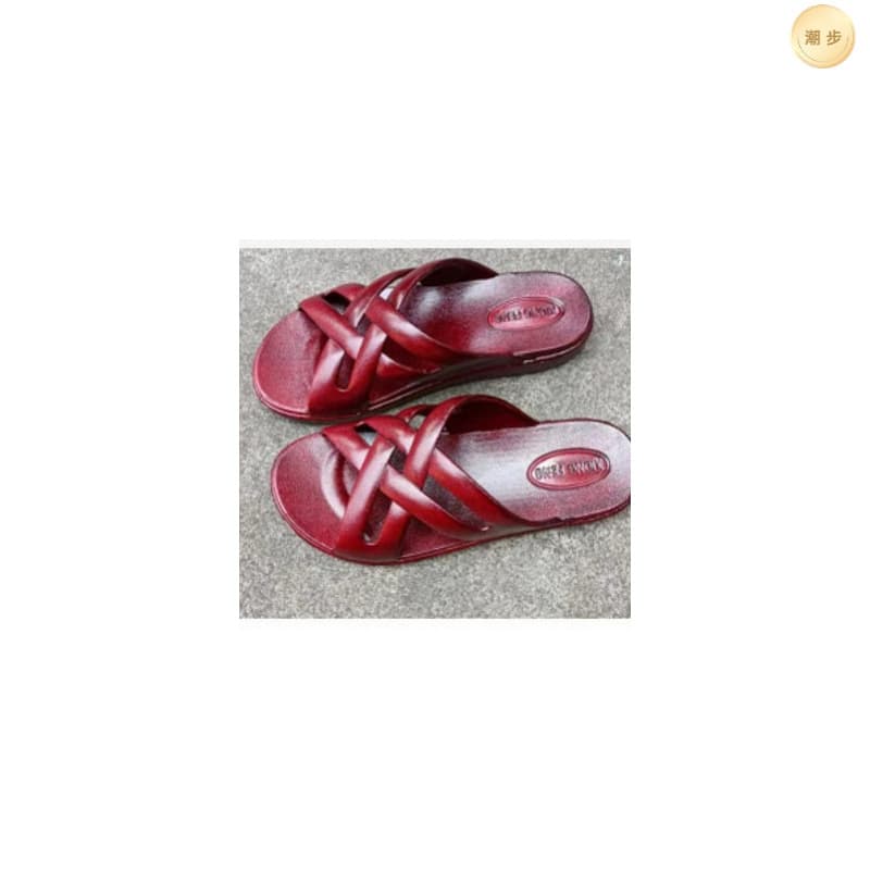 Vendor Stall Women's Oil-Resistant Slippers Model 2002 Summer Non-Slip Soft Sole Red-Brown Oil Slippers Middle-Aged Slippers Wholesale Shipping Not Included