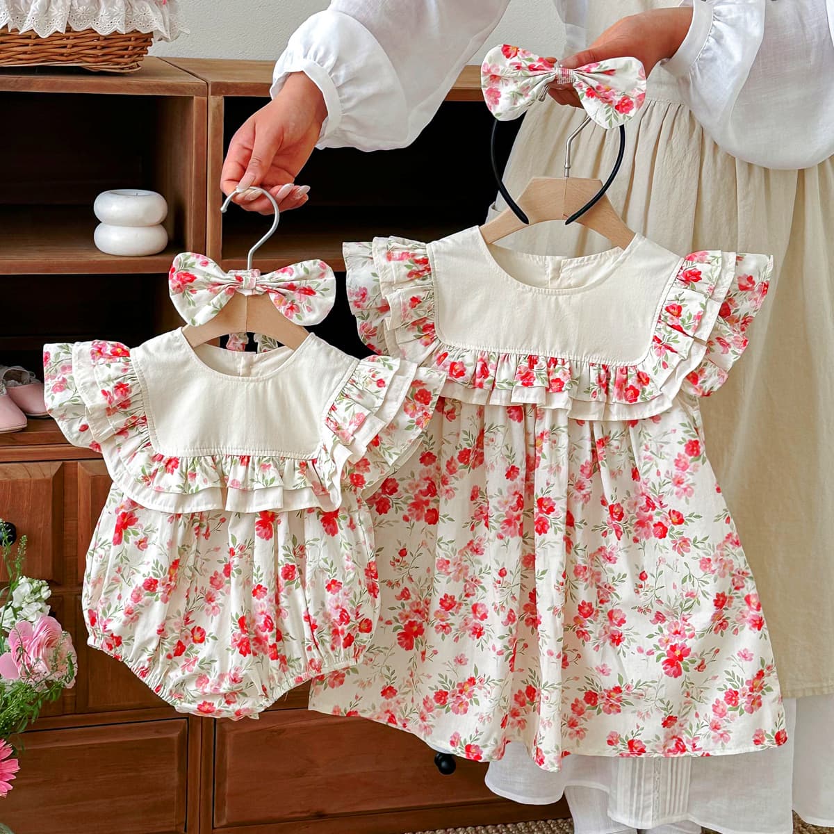 2026 Baby Clothes Infant Bodysuit Summer Little Princess Dress Korean Style Sister Matching Outfit Girls Cotton Class A
