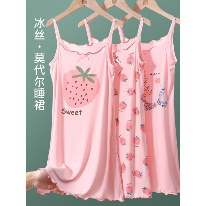 Girls Nightgown 2024 New Summer Modal Children's Suspender Pajamas Thin Princess Girls Ice Silk Sleeveless Skirt
