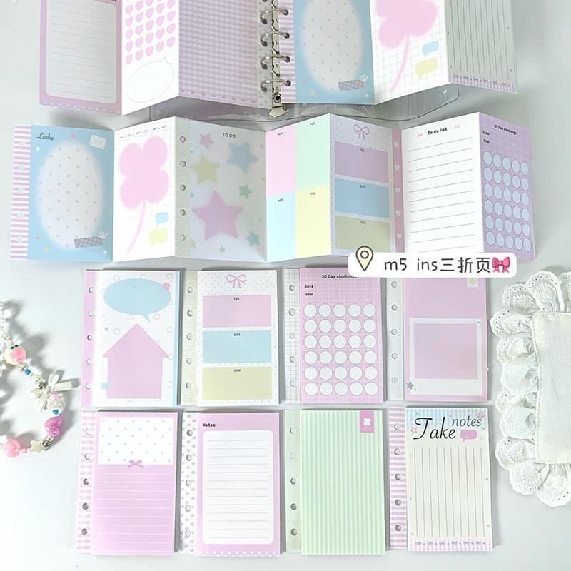 Korean-style ins original M5 tri-fold house clover dream core girly loose-leaf notebook refill inner pages
