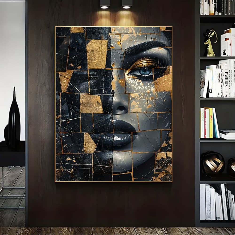 Frameless Modern Female Mosaic Portrait Abstract Oil Painting Art Poster Wall Decor Living Room Bedroom Mother's Day