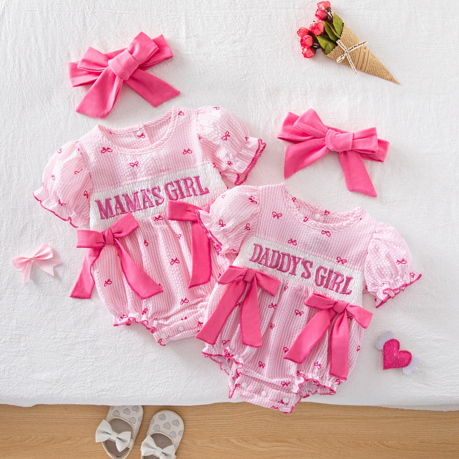Cross-border Mother's Day Baby Summer Bodysuit Comfortable Baby Girl Romper Onesie + Headband