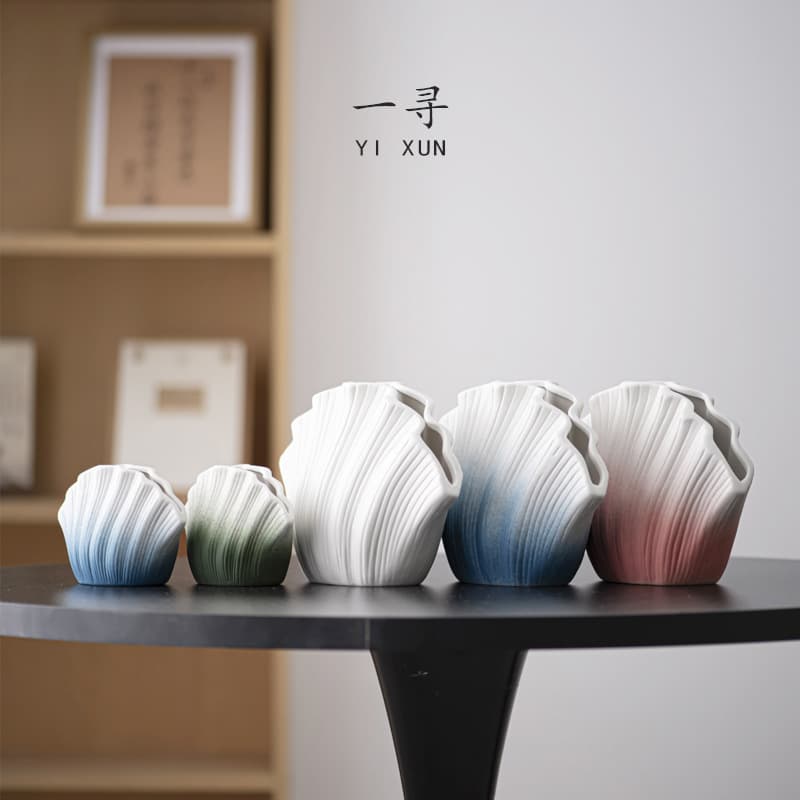 Yixun Shell Ceramic Vase, Ins-style Ceramic Vase for Hydroponic Flowers and Flower Arrangements, Decorative Vase for Homestays and Showrooms