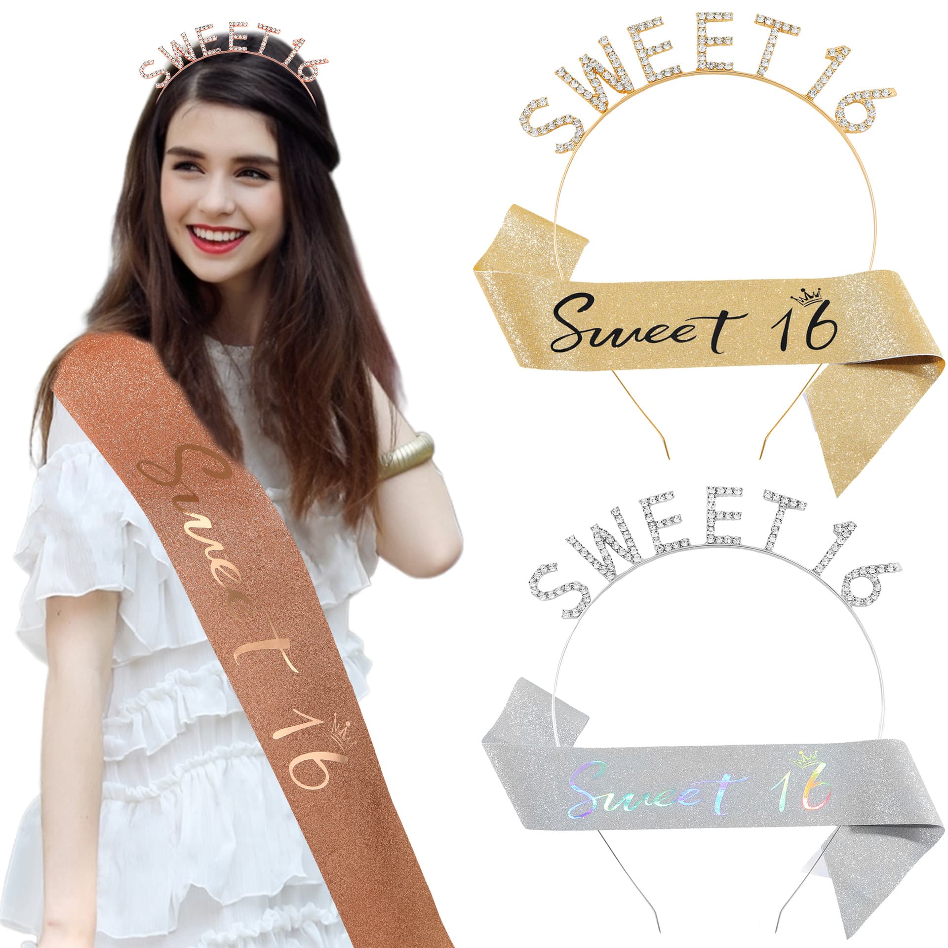 sweet 16th birthday decoration girls crown and sash set letter crown headband birthday party supplies
