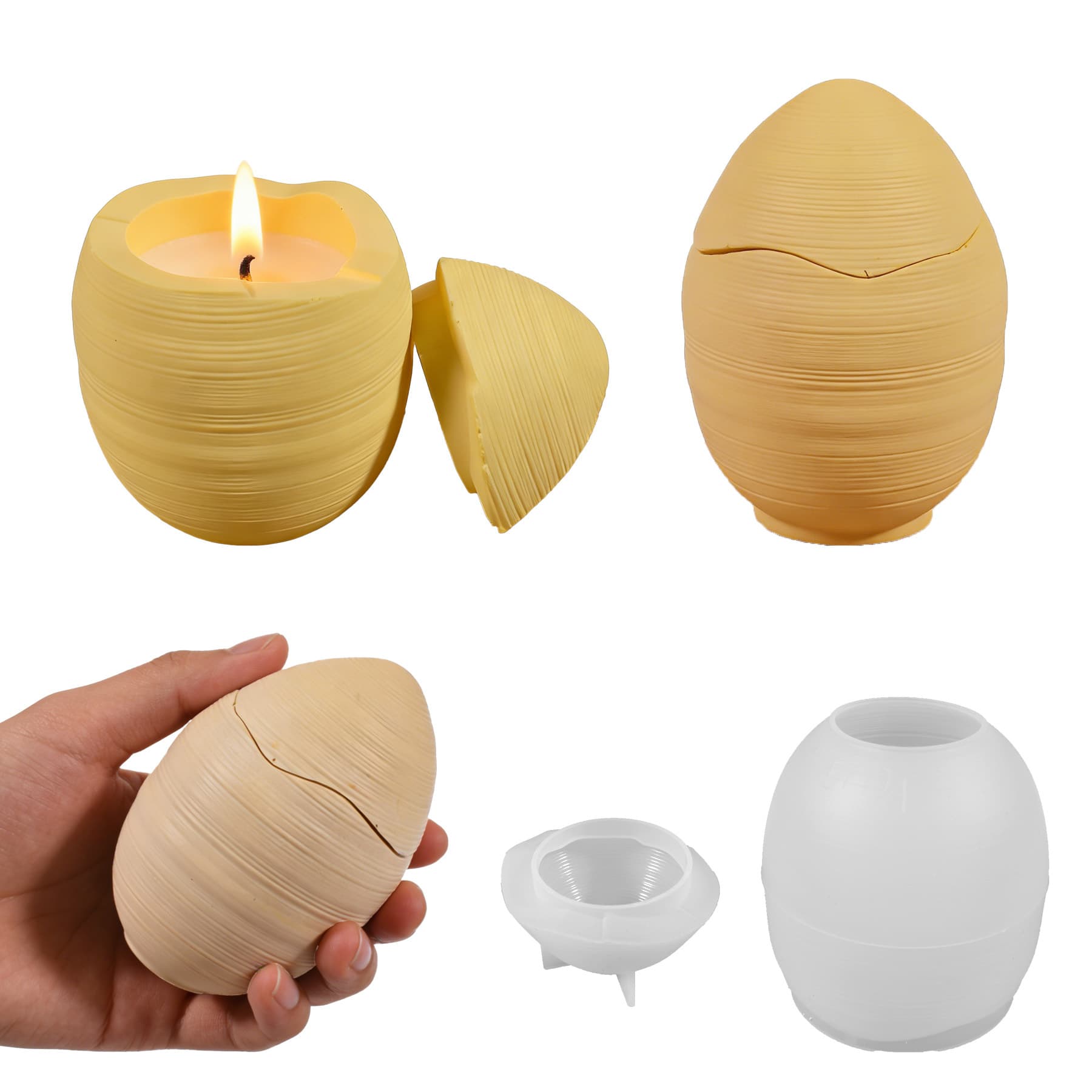 Cross-border new striped egg storage box resin silicone mold Epoxy diy egg-shaped candle cup plaster ornaments