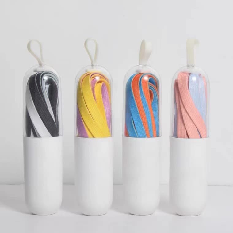 White shoe lace capsule packaging storage box AJ flat shoelace bottle test tube reflective shoelace transparent crystal box