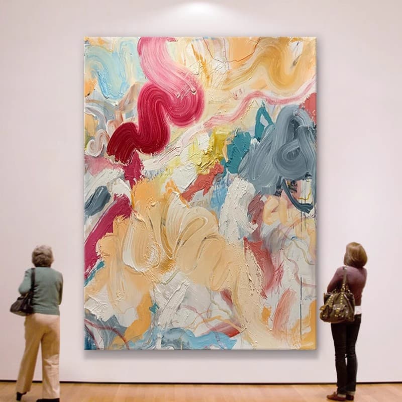 Hand-Painted Oil Painting Color Texture Foyer Decor, Modern Minimalist Living Room Sofa Background Wall Large Abstract Hanging