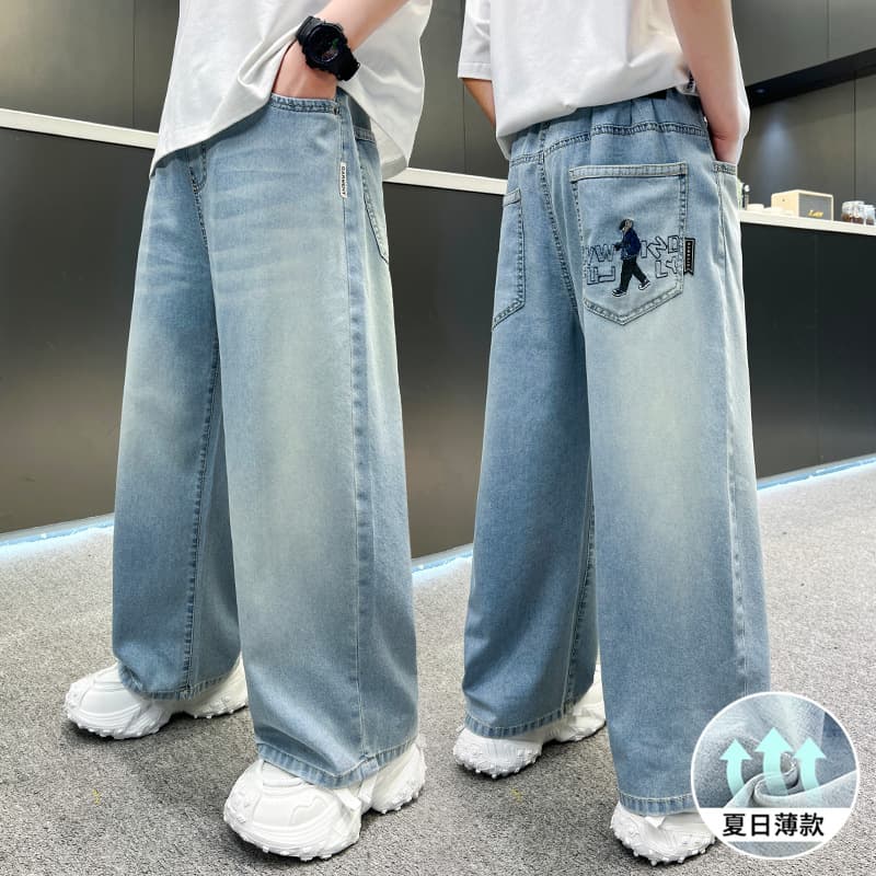 [Soft Denim Thin Style] Boys Pants 2026 Summer Boys Tencel Jeans Medium and Big Children Casual Pants
