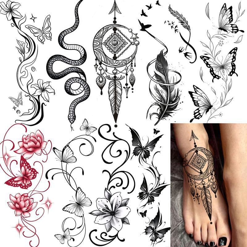 Cross-border Henna Butterfly Lace Trim Premium Hand Back Foot Back Water Transfer Tattoo Sticker Amazon