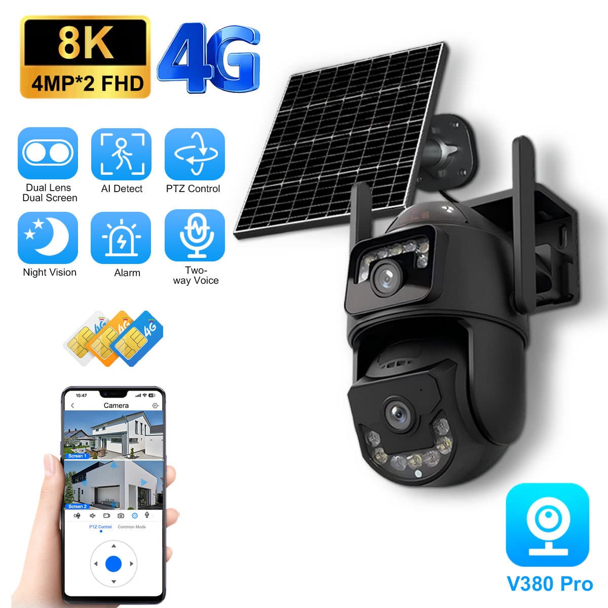Cross-border new product solar AOV dual lens surveillance camera HD night vision smart night vision surveillance camera