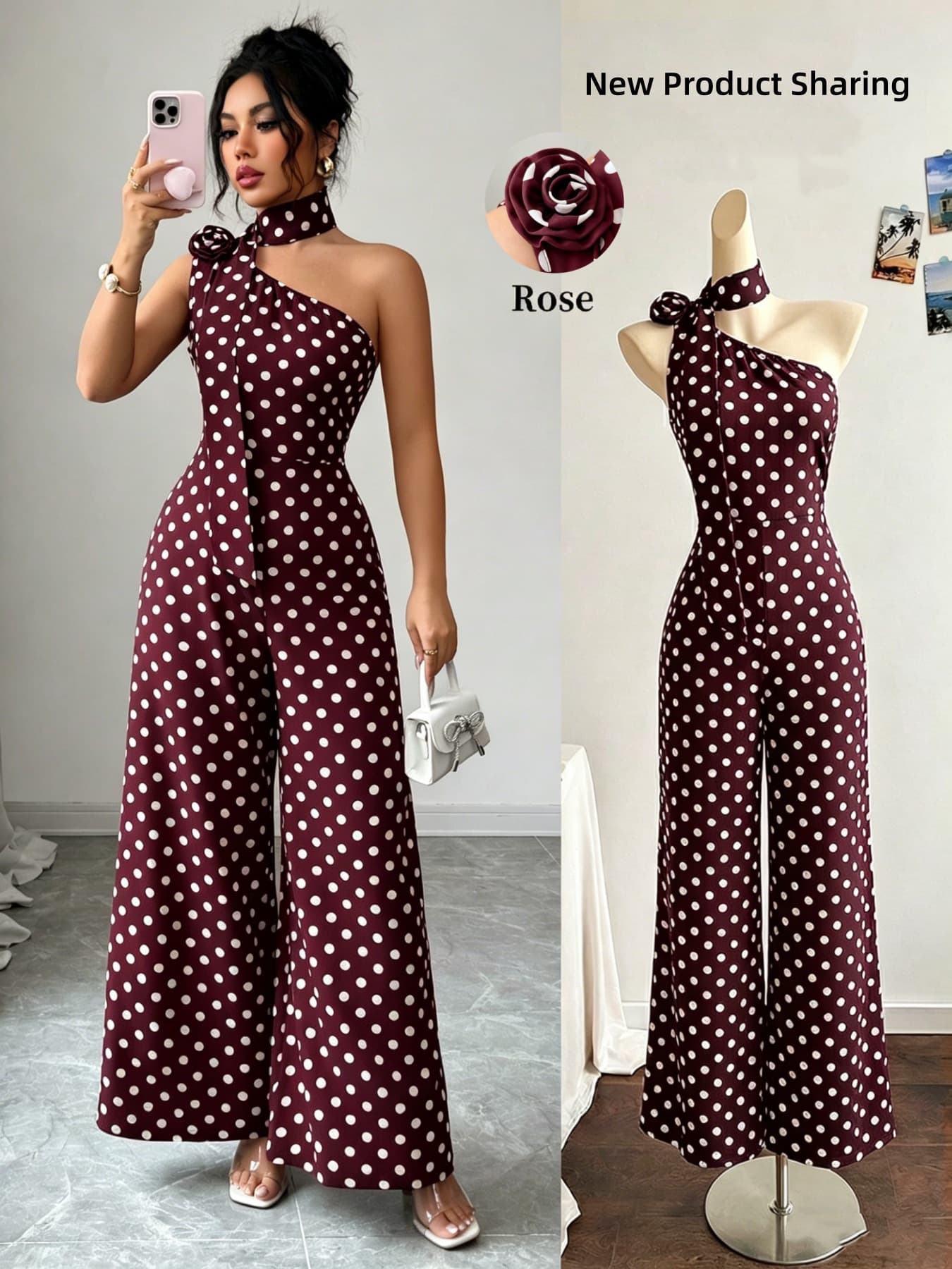 Cross-border Summer New Polka Dot Print Fashion Sexy One-Shoulder Sleeveless Slim Fit Bodysuit Jumpsuit