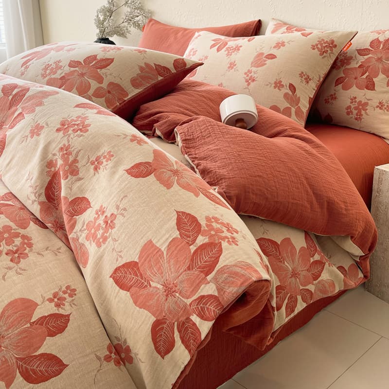 2026 New Full Cotton Double-Layer Gauze Zipper Duvet Cover Jacquard Process Single/Double Duvet Cover / 4-Piece Set