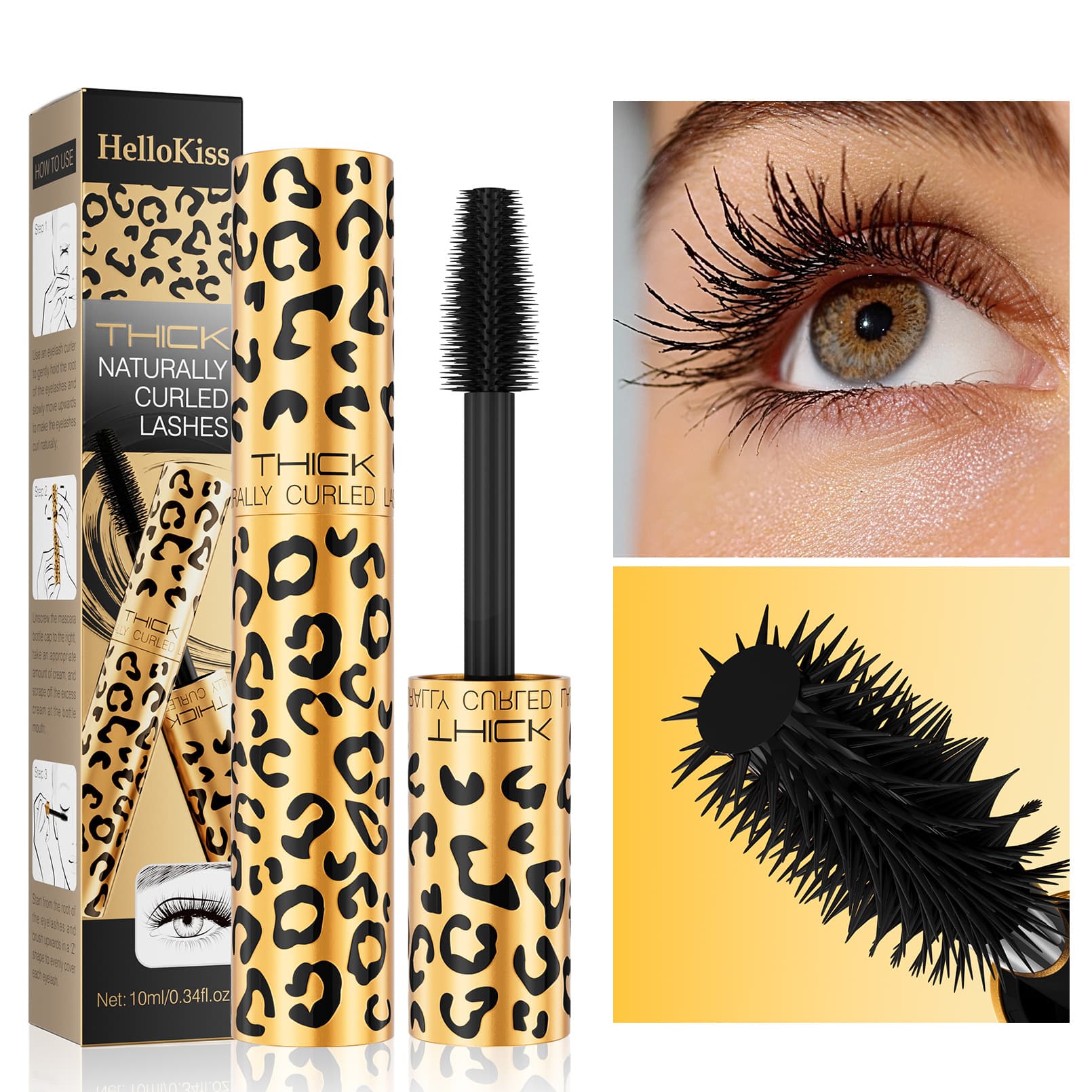 HelloKiss Amazon Slim Leopard Print Mascara - Thick, Smudge-Proof, Curling, and Defines Each Lash
