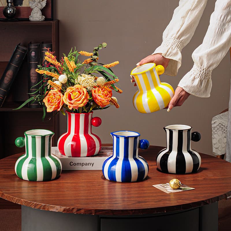 Minimalist Nordic Pot-shaped Vase, Living Room Foyer Home Luxury Art Decor, Ceramic Flower Vase for Fresh Flowers