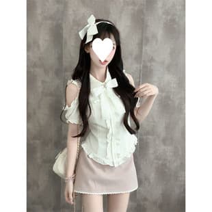 Sweet and Clear Design Off-Shoulder Short-Sleeve Blouse for Women Summer 2026 New High-Waist Slimming Skirt Two-Piece Set