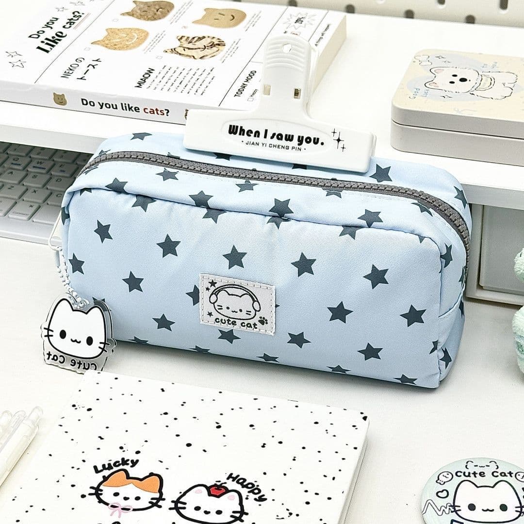 ins style gray star kitten square pen bag student high-looking large-capacity stationery niche versatile storage bag