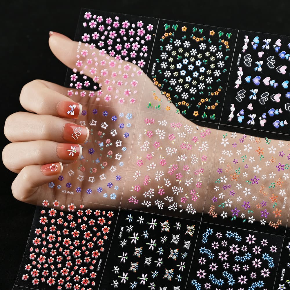 Cross-Border Hot Selling Colorful Small Flower Nail Stickers, Simulated Flowers, Japanese Fresh Floral, Kindergarten Reward Nail Stickers