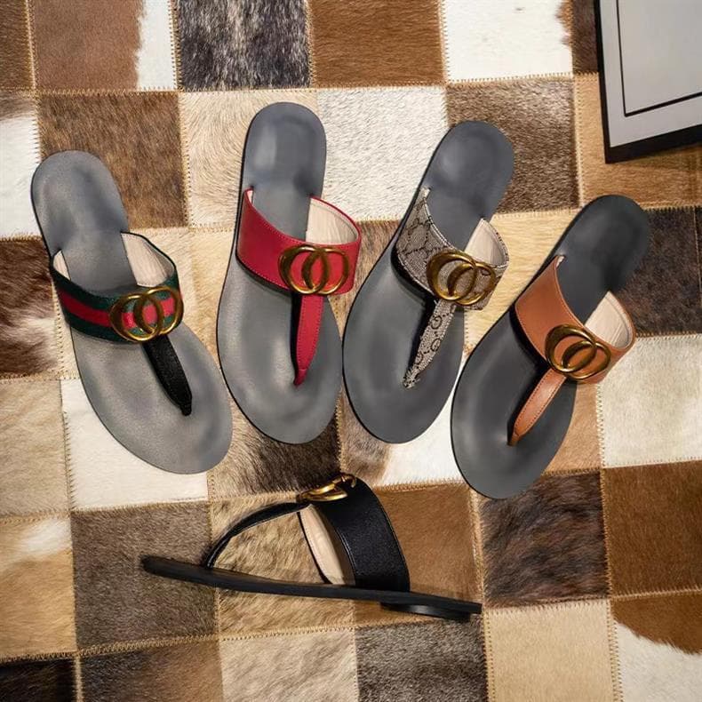 Women's Classic Flip-Flops with Metal Buckle, Large Size, Cross-Border Flat Sandals