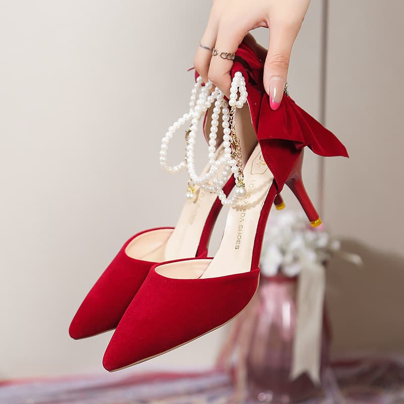 Stiletto Wedding Shoes for Women, Block Heel Xiuhe Shoes, Bridal Shoes, Reversible Red Chinese Bride Shoes, Comfortable for Long Wear