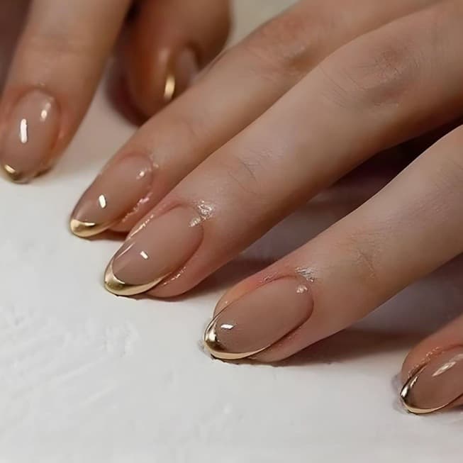 Wearable Gold French Nail Extensions Detachable Manicure Patches 24 Pieces False Nails Extensions for Ladies Beauty Care